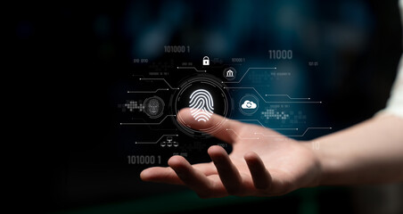 Biometric fingerprint identification and cybersecurity system ensuring secure access, identity verification, cloud data protection, and digital safety Latch