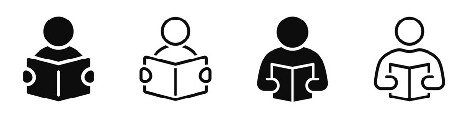 Fototapeta na wymiar Reading book icon set. Reader, education, learning, learn. Read book symbol on white background - stock vector.
