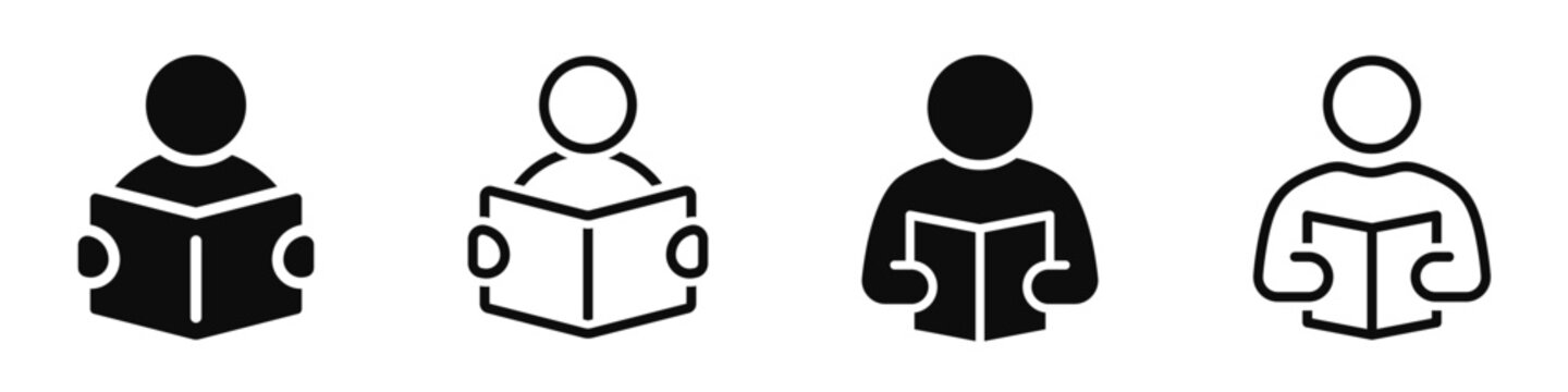 Reading book icon set. Reader, education, learning, learn. Read book symbol on white background - stock vector.