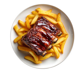 Braised Pork Ribs with French Fries isolated on a transparent background