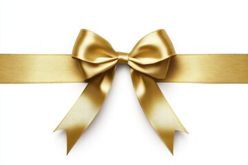 Fototapeta premium Golden metallic ribbon tied in a symmetrical bow, ideal for luxury packaging and holiday mockups.