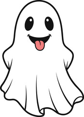 Cartoon ghost with playful smile and tongue out, vector illustration for Halloween design, spooky fun, and friendly character concept