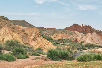 Fairytale Skazka Canyon in Kyrgyzstan with Colorful Rock Formations