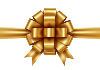 An elegant golden bow, symbolizing luxury and celebration, ideal for gift wrapping, decorations, and adding a touch of sophistication isolated on a transparent background	