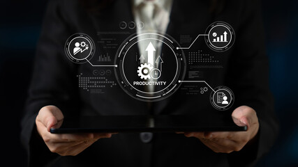Productivity improvement in digital business, showing productivity tools, productivity tracking, productivity optimization, and workflow for business workplace efficiency. Spline