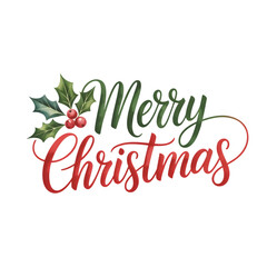 Merry christmas text with holly and berries
