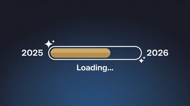 New Year 2026 Loading Progress Bar Transitioning from 2025 Concept for Future Goals, Business Development, and Time Passing Metaphor