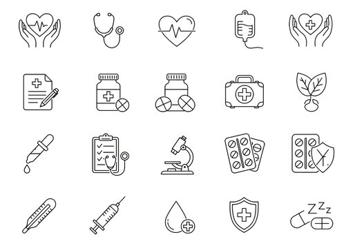 Modern medical icons for healthcare innovation, research, and patient care