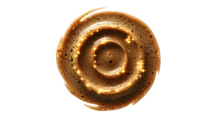 Magical Brown Foam Swirl, Bubbly Coffee Texture with Golden Sparkles Isolated.
