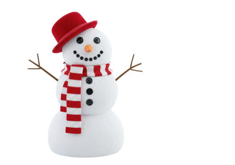Festive snowman with red hat and striped scarf isolated PNG, winter holiday character for Christmas and New Year designs