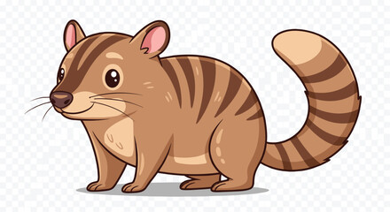 Cartoon marsupial with bushy tail and stripes, vector illustration for wildlife education, nature awareness, and friendly animal character design