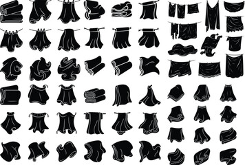 Cloth Icon Set – Fashion, Fabric, and Apparel Silhouette Collection Clothing Icons – Minimal Fabric and Textile Vector Set for Designers