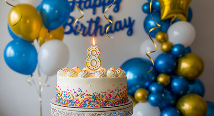 8th Birthday Cake Celebration with Balloons