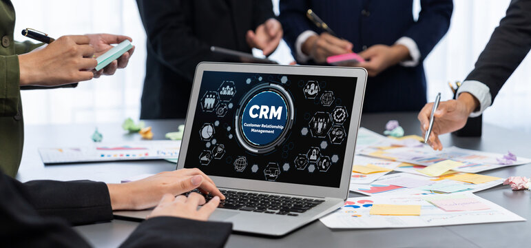 Analyst team use sticky note for creative and analytic brainstorm for business idea with BI data dashboard on laptop screen. Analysis financial data visualization tech for marketing strategy. Prodigy