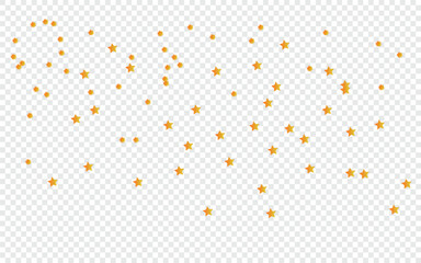 Golden confetti falling on a transparent background for festive celebrations