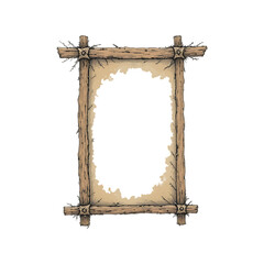 Antique empty wooden picture frame border isolated on white background