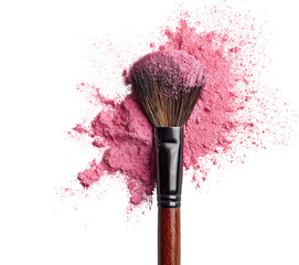 Makeup brush with pink powder isolated on a transparent background 1