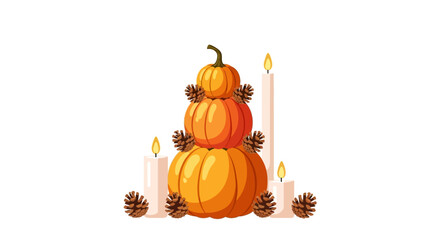 Thanksgiving Pumpkin Tower and Candles Illustration american football