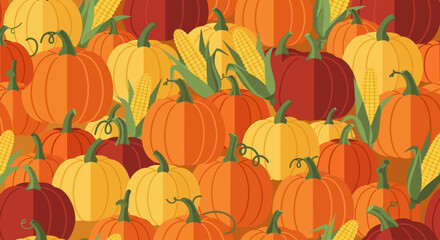 Autumn Harvest Geometric Pumpkins and Corn Seamless Pattern american football