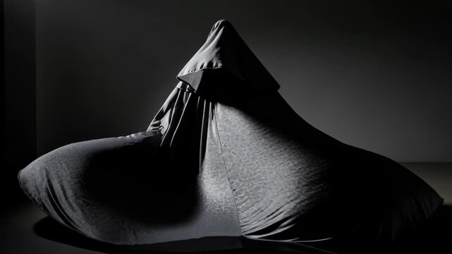 Ethereal figure shrouded in flowing fabric, a mysterious and haunting presence with dramatic lighting and shadows, perfect for dark fantasy concepts