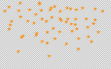 Golden star confetti falling on transparent backdrop for festive celebration designs