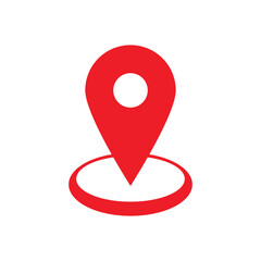 Red location pin icon with circle on white background marker navigation