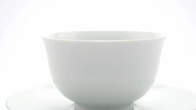 Elegant white ceramic teacup and saucer on white seamless background. - Powered by Adobe