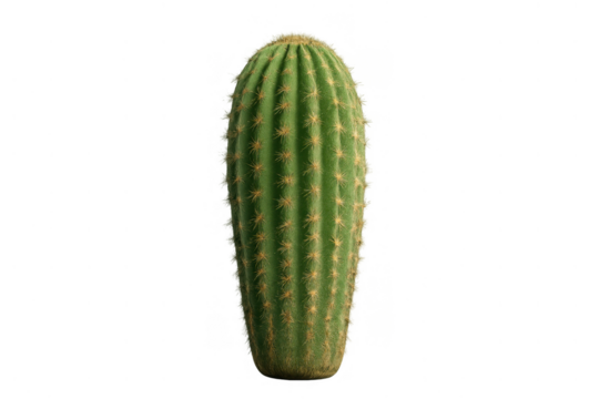 Green columnar cactus plant showing sharp thorns, isolated with a transparent background, symbolizing desert resilience