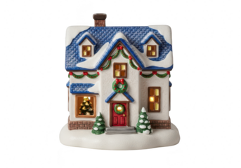 A charming christmas village house with snowcovered roof and festive decorations, , bringing the magic of the holidays to your home isolated on a transparent background	
