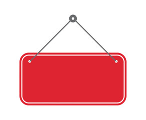 Blank signboard vector illustration hanging with rope on white background for business advertising store showing working status or title