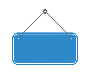 Blank signboard vector illustration hanging with rope on white background for business advertising store showing working status or title