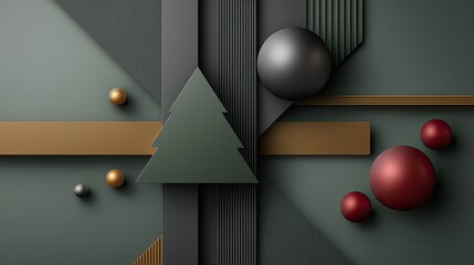 Obraz premium Colorful presents, a gold Christmas tree, and red berries create a festive atmosphere of joy and celebration for the holiday season