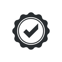 Check mark badge design circle with tick in center vector isolated object sign approved or success symbol on background exactly 120 characters