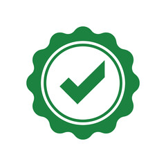 Check mark badge design circle with tick in center vector isolated object sign approved or success symbol on background exactly 120 characters