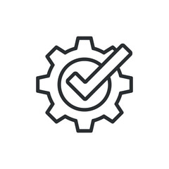 Gear with check mark inside representing settings and approval concept with industrial and technological design for configuration options
