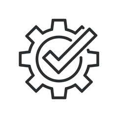 Gear with check mark inside for settings and approval concepts with industrial design and technological configuration option for vector use