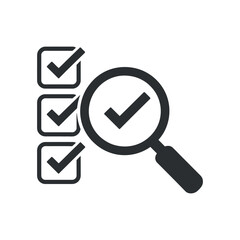 Checklist magnifying glass for inspection and audit purposes indicating approval and verification processes of quality control and assessment