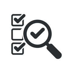 Checklist Magnifier Flat Design Icon with Tick Marks Examining Audit Report on Transparent Background Simple Vector Illustration