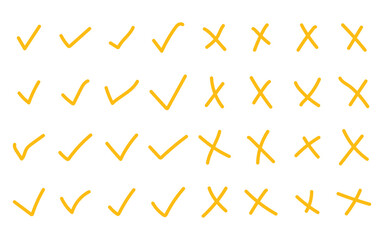 Hand drawn check marks and crosses in rows