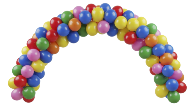 Colorful balloon arch on a transparent background PNG image for festive events and celebration decorations