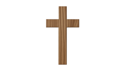  Simple wooden cross on a transparent background, religious symbol for faith, hope, and spiritual reflection. PNG image.