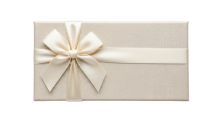 A neutral cream gift box with satin bow on a transparent background PNG image PNG file for celebration