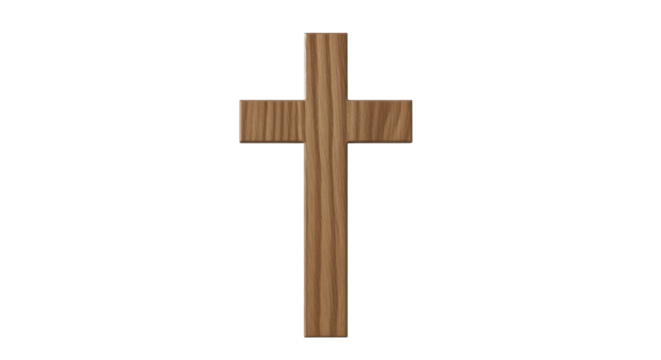  Simple wooden cross on a transparent background, religious symbol for faith, hope, and spiritual reflection. PNG image.