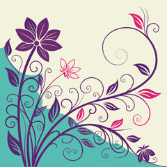 Elegant floral swirls and flowers in purple and pink