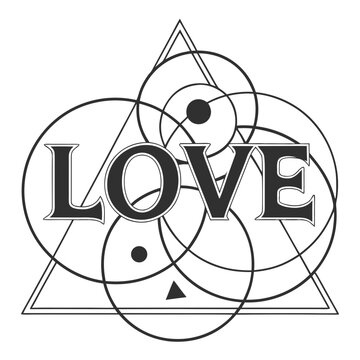 Geometric love symbol with intersecting circles and triangle