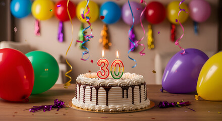 30th Birthday Party Celebration: Cake, Balloons, Streamers
