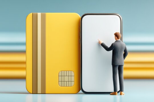 Man in suit presenting a smartphone with a credit card comparison