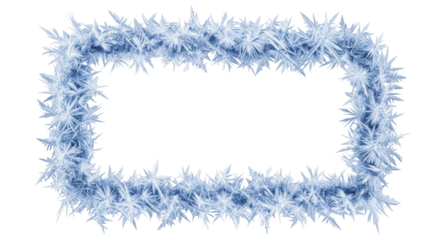 New Year's icy rectangle frame with sharp frost texture on a transparent background PNG file