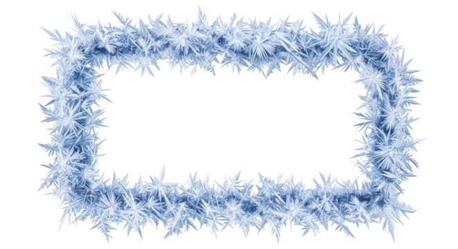 New Year's icy rectangle frame with sharp frost texture on a transparent background PNG file - Powered by Adobe