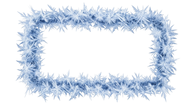 New Year's icy rectangle frame with sharp frost texture on a transparent background PNG file